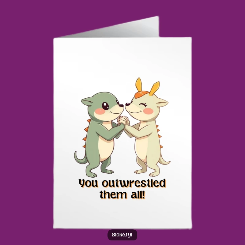 Free Printable Congrats Card: Arm Wrestle Creature, Friendly Downloadable Celebration