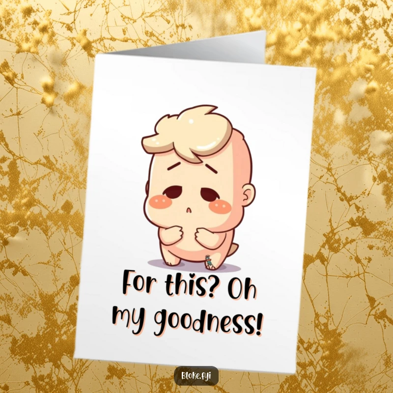 Funny Free Printable Thank You Card showing a bloke with an astonished look at a ridiculously tiny object.