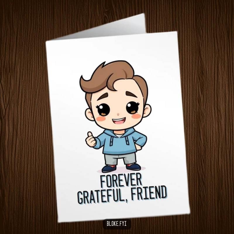 Funny Free Printable Thank You card: Simple guy with a cheeky grin striking a confident, grateful pose.