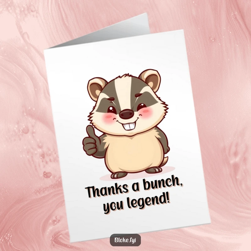 Funny Free Printable Thank You Card: A jovial, stout badger winks and gives a thumbs up to express gratitude.
