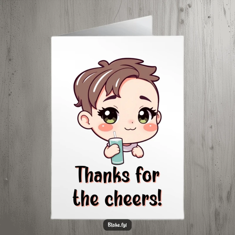 Funny Free Printable Thank You Card of an amiable character offering a pint, a warm and humorous downloadable thank you.