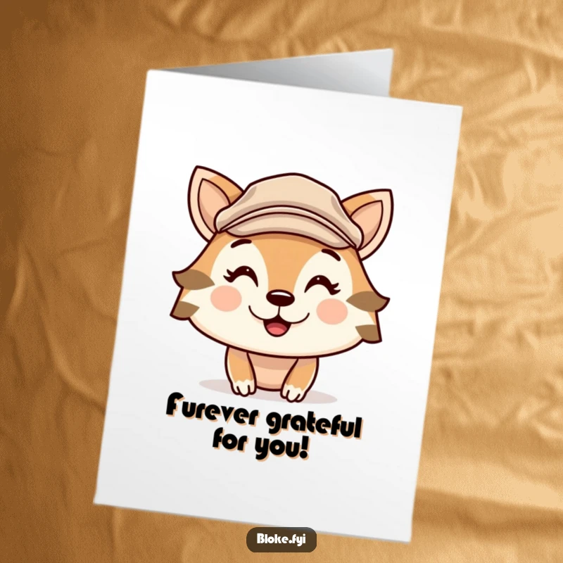 Funny Free Printable Thank You Card: Cute animal in a flat cap with a cheeky grin, expressing thanks. Downloadable humor.