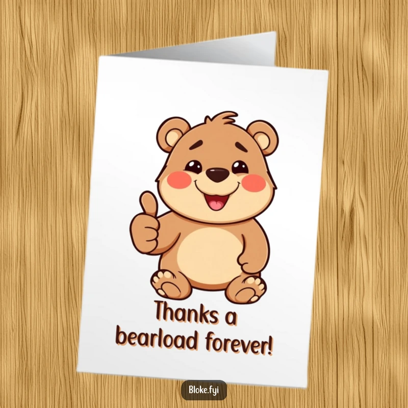Funny Free Printable Thank You Card: Stout bear with a goofy grin giving a thumbs up.