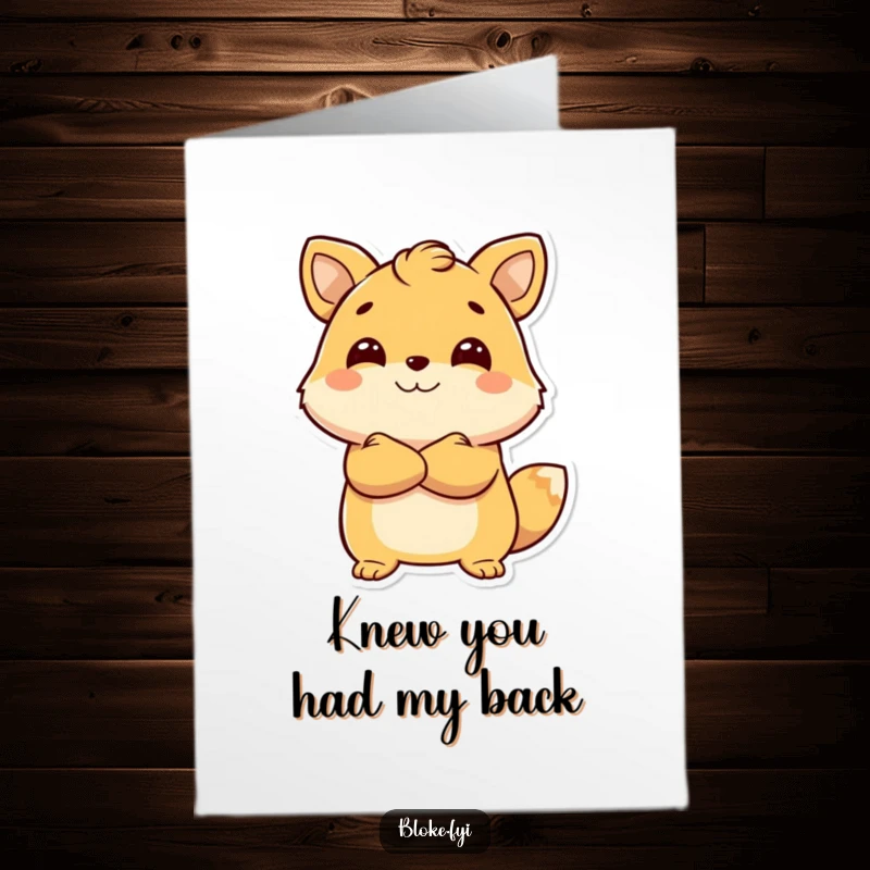 Funny Free Printable Thank You Card: Confident animal character arms crossed, offering sincere thanks with a cool demeanor, downloadable.