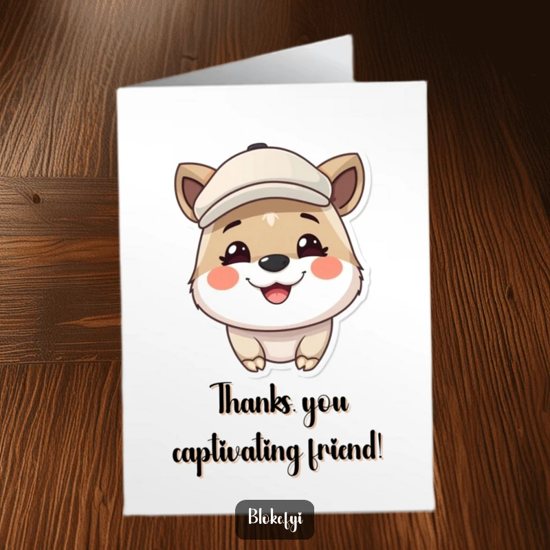 Funny Free Printable Thank You Card: A cute animal wearing a flat cap grins broadly, conveying sincere thanks.