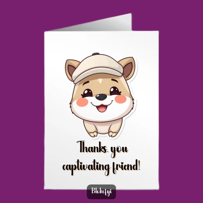 Free Printable Thank You Card: Cute Flat Cap Animal Grinning Funny Downloadable Gift