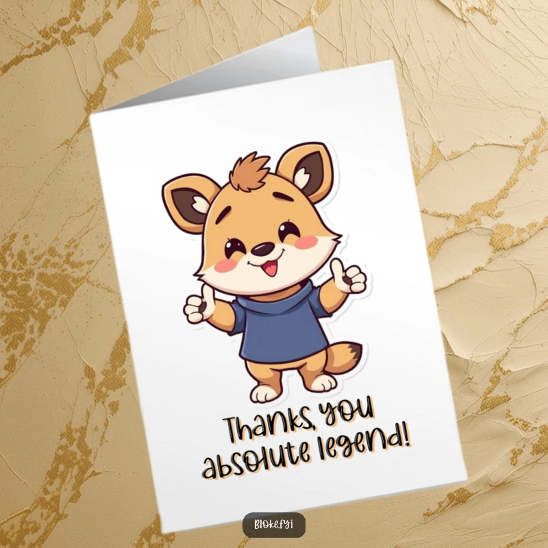 Funny Free Printable Thank You Card: An energetic animal character in a funny, casual pose, perfect for saying thank you.