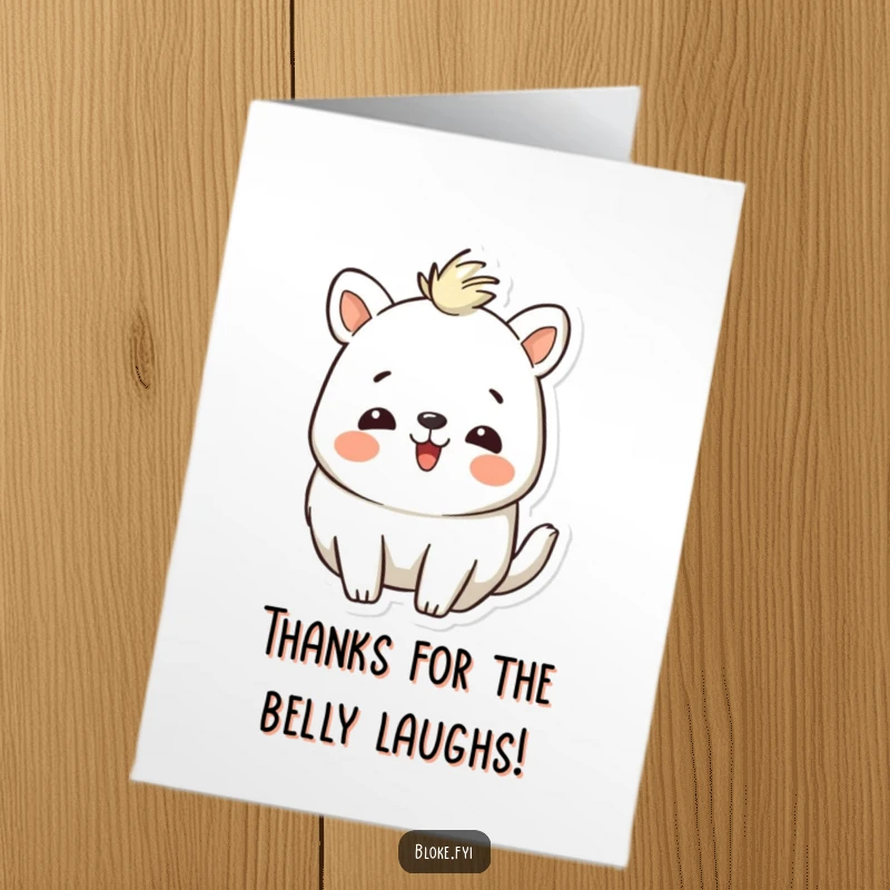 Funny free printable thank you card: A friendly animal with a slightly rough charm shares a big, joyful laugh to express thanks.