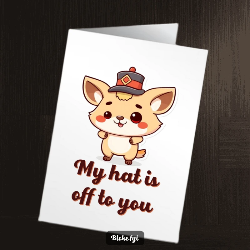 Funny Free Printable Thank You Card: a proud animal character tips a tiny hat with a swagger.