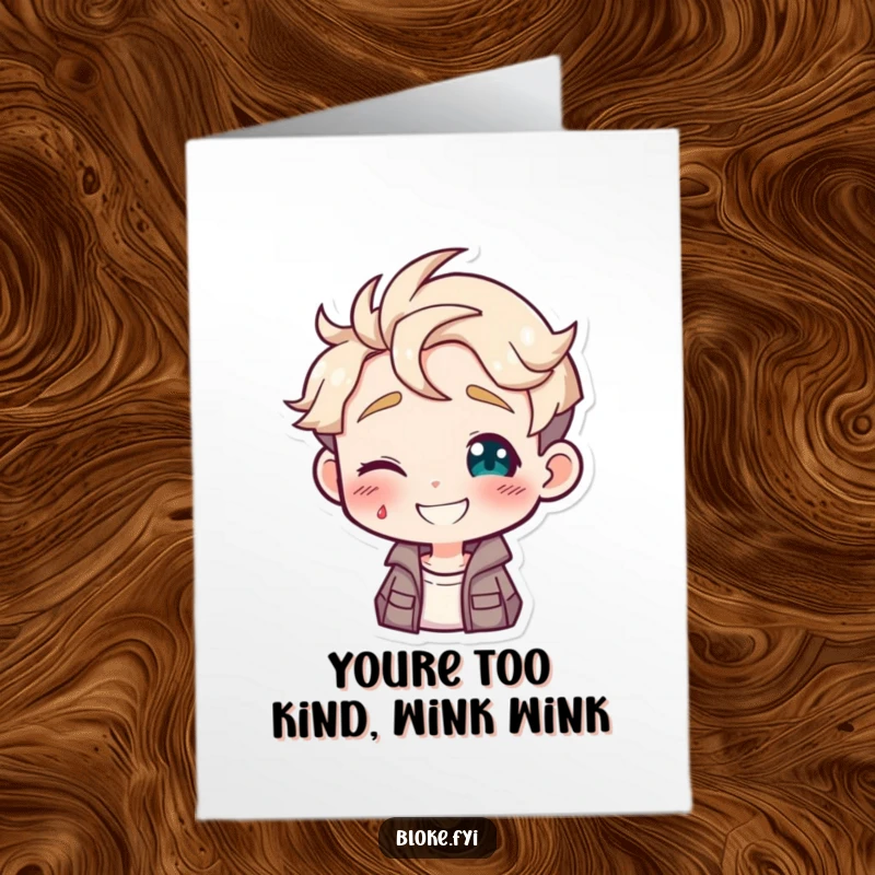 Funny Free Printable Thank You Card: A smiling guy character offers a friendly, suggestive wink.