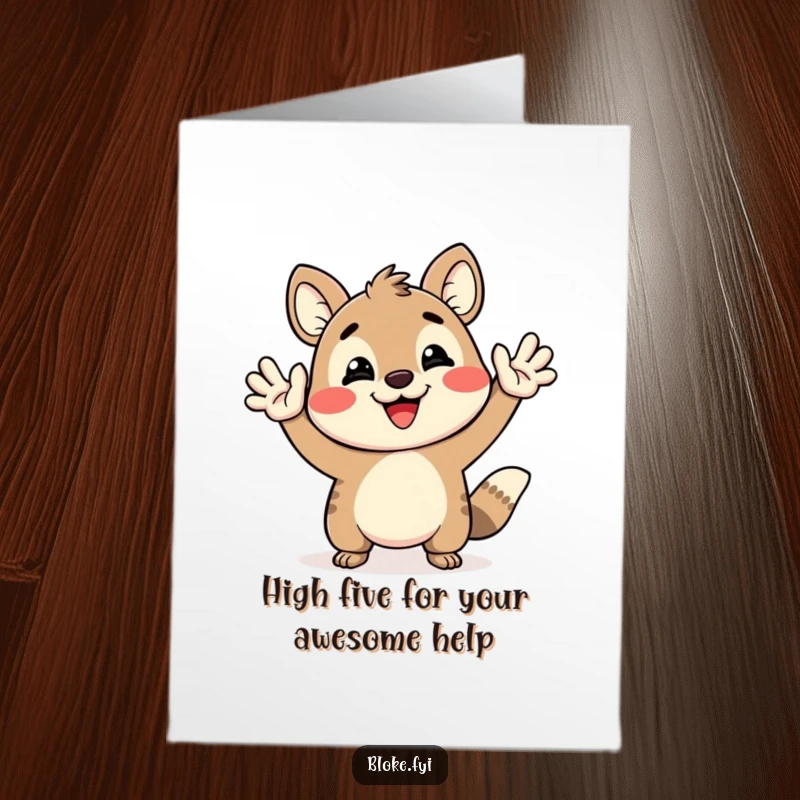 Funny Free Printable Thank You Card: Happy animal character grinning, offering a massive, exaggerated high-five as a thank you.