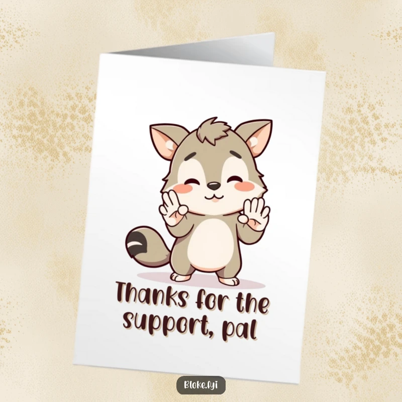 Funny Free Printable Thank You Card: Animal character awkwardly reaching out for a high-five, a humorous way to say thanks.