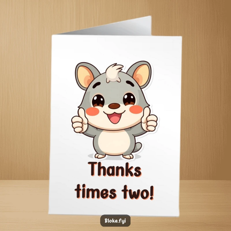 Funny Free Printable Thank You Card: Cheerful animal character giving double thumbs up and smiling, expressing thanks.