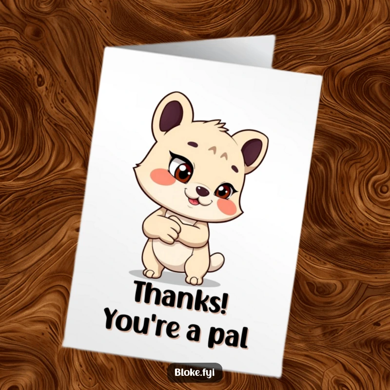 Funny Free Printable Thank You Card: Animal with mischievous eyes offers a handshake, humorously expressing gratitude and sealing a deal.