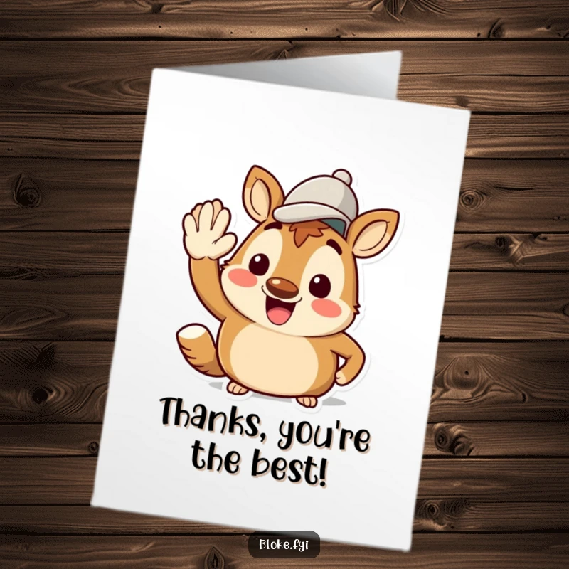 Funny Free Printable Thank You Card: Bloke animal character saluting smartly with a jaunty cap, conveying thanks.
