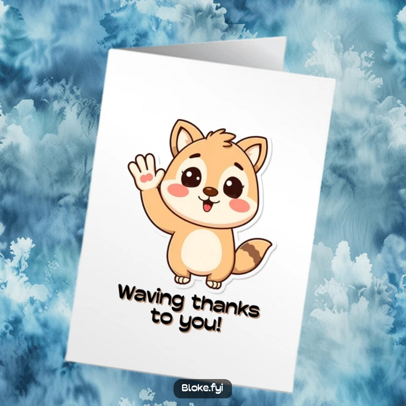 Funny Free Printable Thank You Card: Stylized animal giving a friendly, enthusiastic wave, conveying thanks. Downloadable joy.