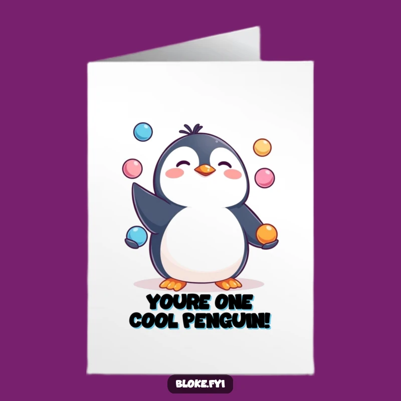Free Printable Thank You Card: Penguin Juggler Expresses Gratitude Downloadable
