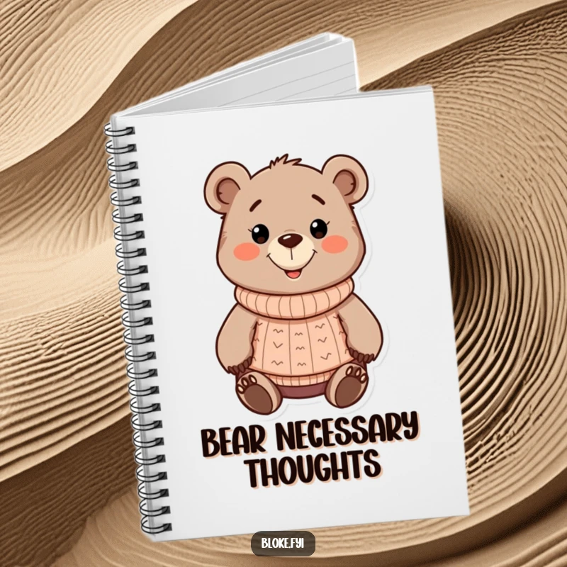 Funny chunky cartoon bear notebook, wearing a sweater and a grin, ideal for jotting down notes and ideas.