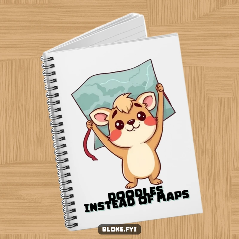 Funny notebook featuring a confused bloke animal character holding a map upside down, ideal for jotting down humorous thoughts.
