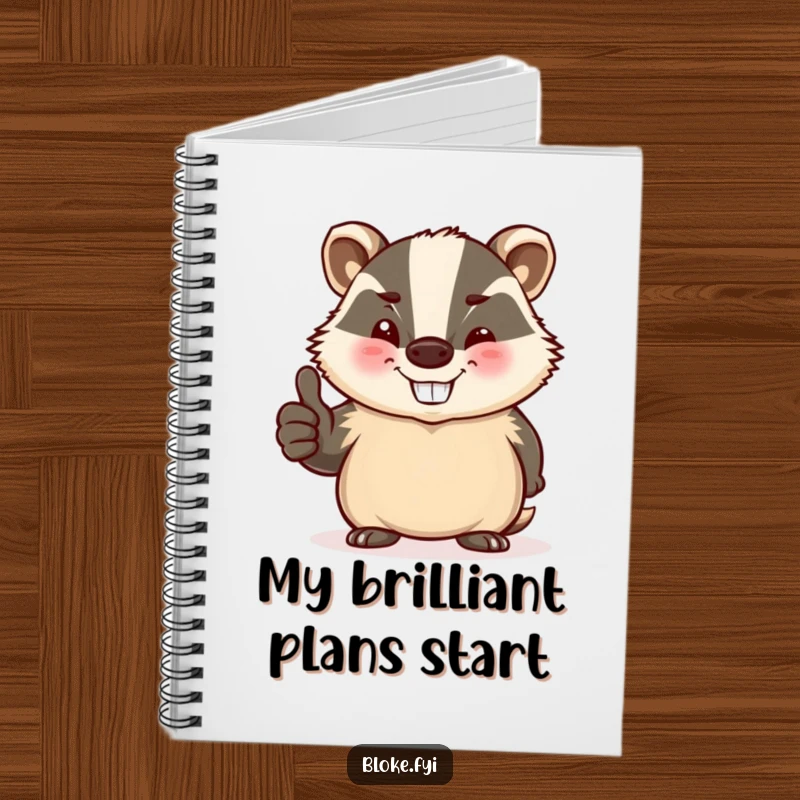Funny notebook depicting a stout, jovial badger winking and giving a thumbs-up, perfect for notes and doodles.
