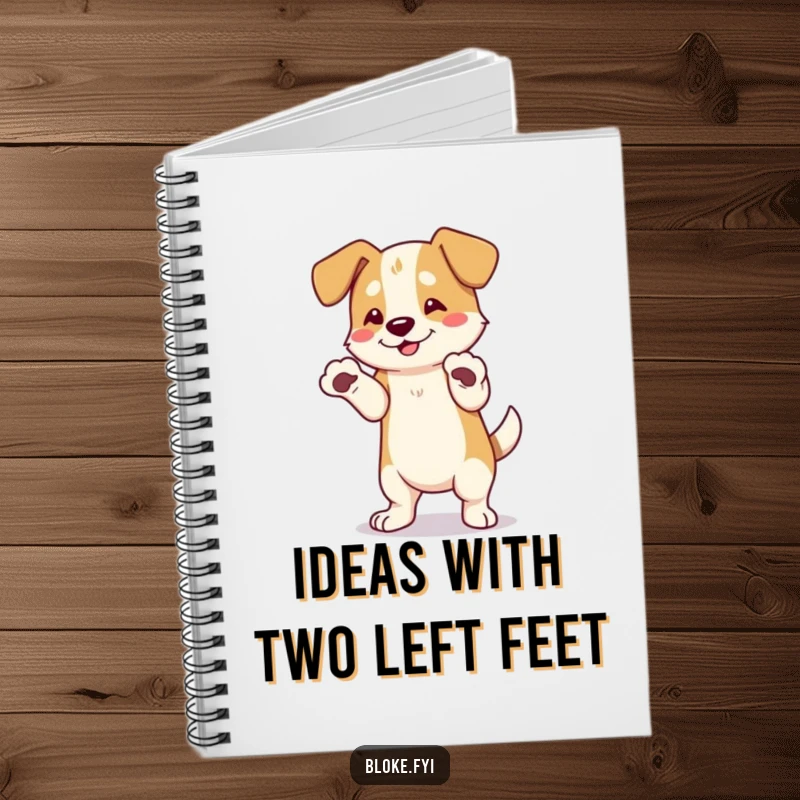 Funny Dog Notebook: A joyful dog with comically large paws engages in an awkward dance, perfect for capturing notes and ideas.
