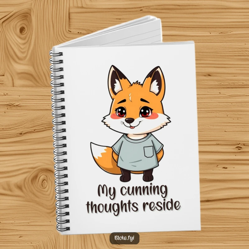 Funny notebook featuring a cheerful, slightly scruffy fox in a casual t-shirt, perfect for notes and doodles.