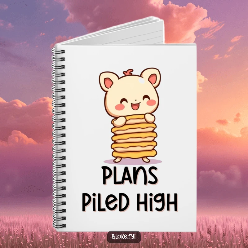 Funny Notebook: A stubby figure balancing pies, perfect for journaling with a whimsical and humorous touch.