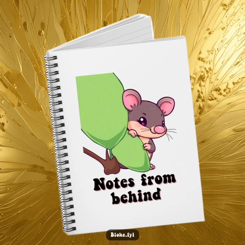 Funny platypus notebook featuring a curious creature peeking from behind a eucalyptus leaf, ideal for journaling.