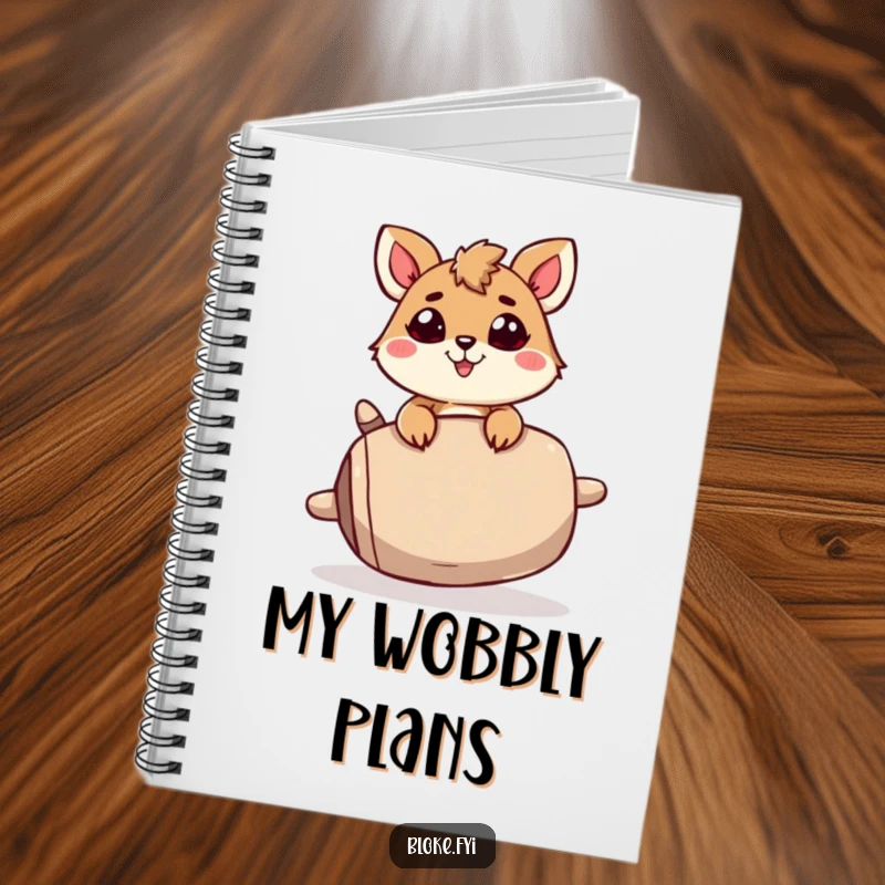 Funny Notebook: A determined animal character balances a large, wobbly object, encouraging focused and humorous note-taking.