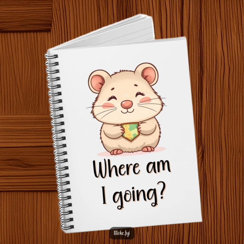 Funny wombat notebook featuring a shyly smiling marsupial wearing a tiny map, ideal for journaling gentle thoughts.