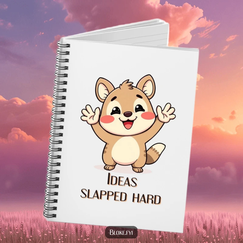 Funny Notebook with a happy animal giving an exaggerated high-five, ideal for note-taking and celebrating achievements.