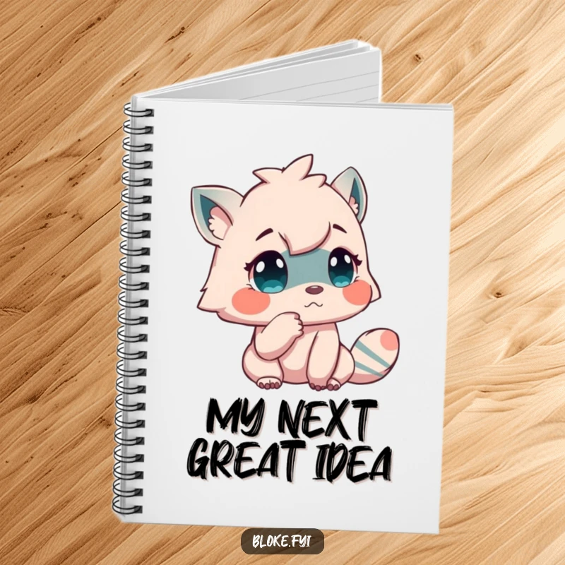 Funny notebook featuring a creature tapping its chin in contemplation, ideal for capturing creative thoughts humorously.