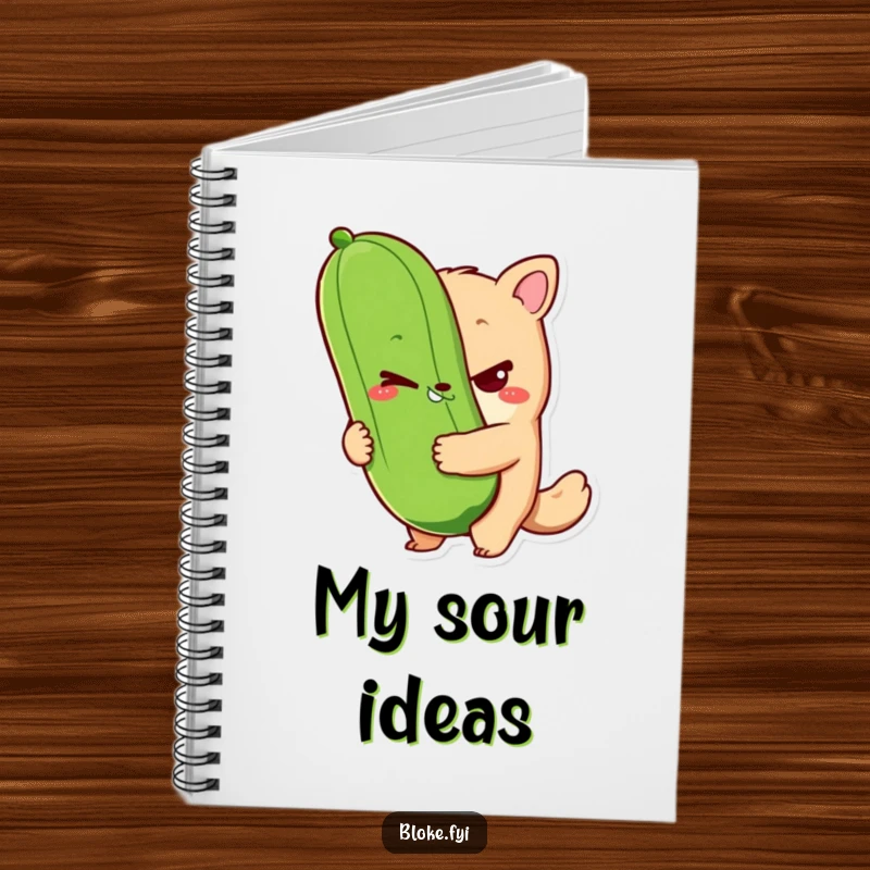 Funny bloke animal character notebook with a sly wink and holding a giant pickle on the cover, perfect for jotting down humorous thoughts.