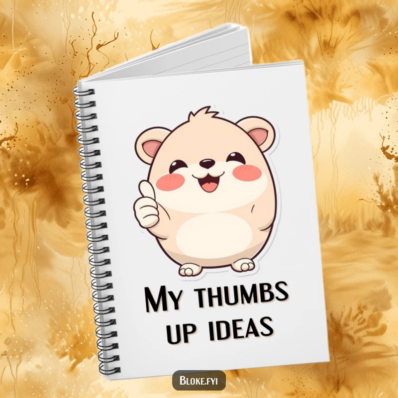 Funny Notebook: A round, smiling animal character offers a double thumbs-up, encouraging cheerful note-taking and idea generation.