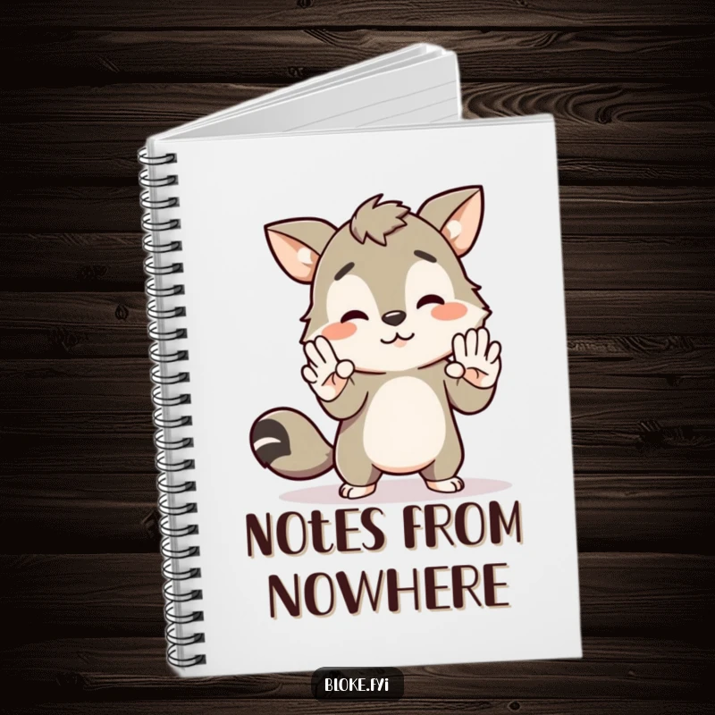 Funny notebook with a bloke animal character awkwardly attempting to high-five an invisible friend, ideal for writing with humorous flair.
