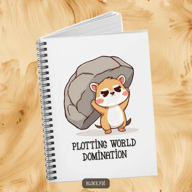 Funny Notebook with a cute animal straining to lift a giant boulder, for jotting down notes and goals.