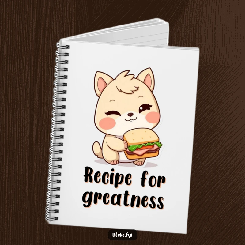 Funny notebook featuring a winking bloke animal character holding a tiny, elaborate sandwich, ideal for jotting down food ideas.
