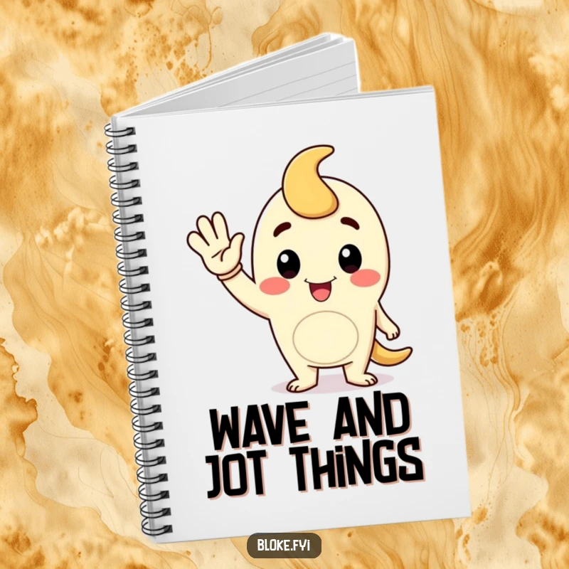 Funny notebook with a cartoon fellow character giving a jaunty wave, perfect for jotting down friendly thoughts.