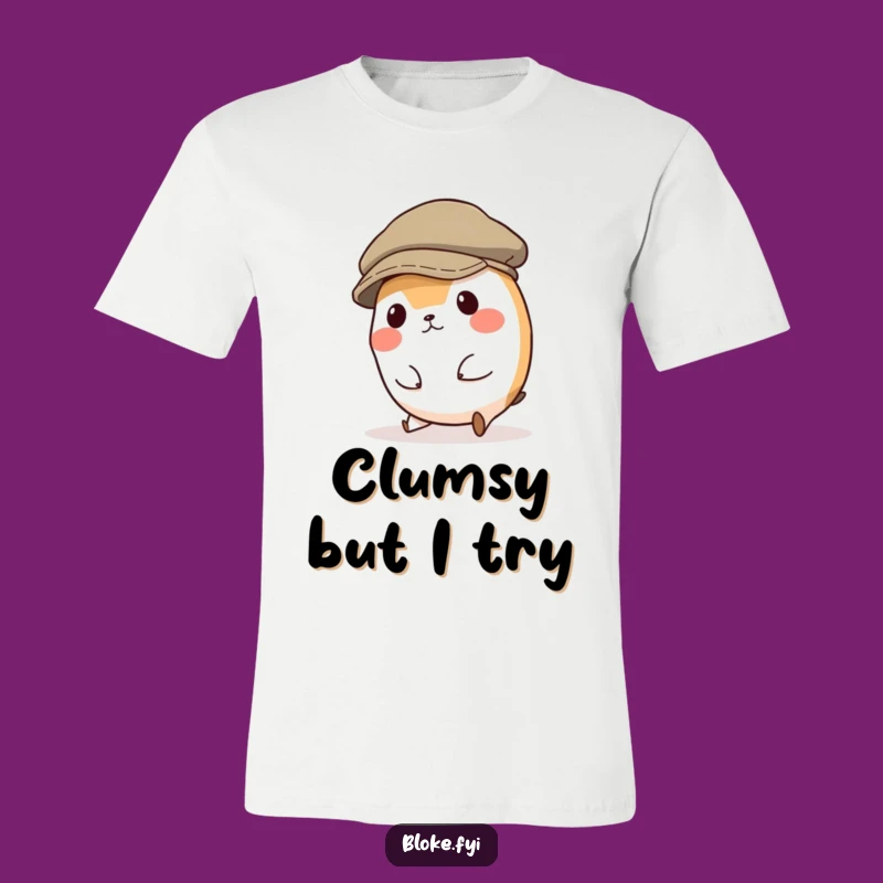 Funny Tripping Animal T-Shirt: Goofy Character Fumbles in Big Cap
