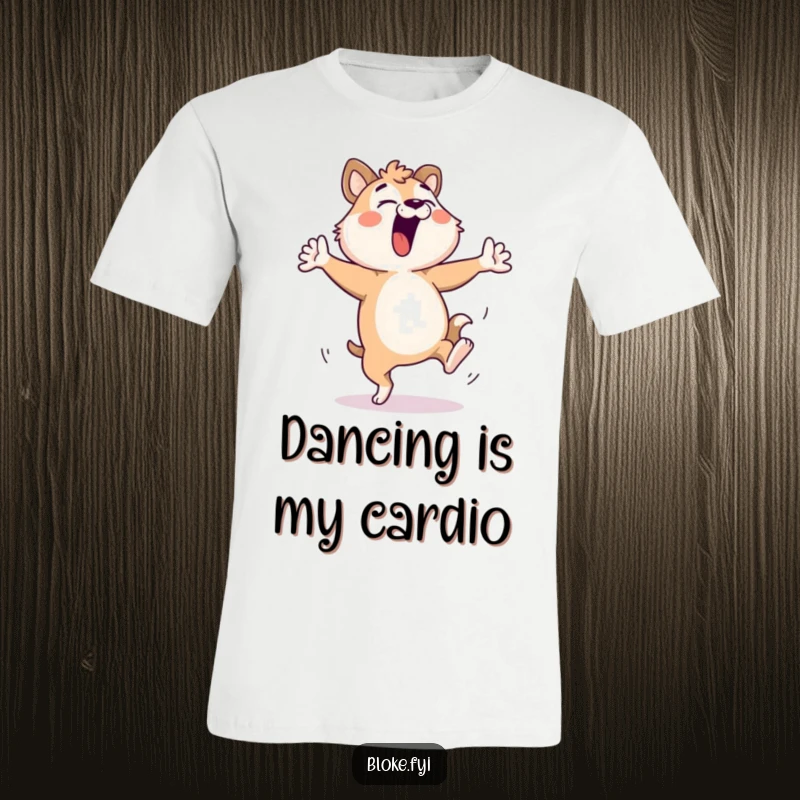 Funny Bloke Animal T-Shirt: Comical character performing a wild, energetic dance with flailing limbs, perfect for dance enthusiasts.