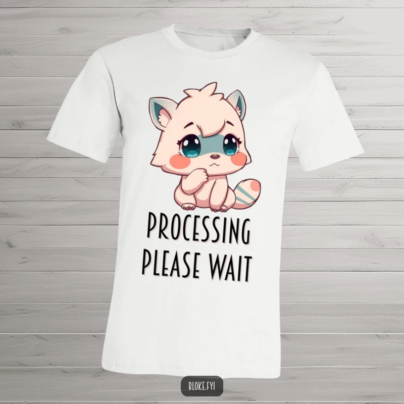 Funny t-shirt featuring a creature tapping its chin in contemplation, ideal for spreading humor and thoughtful vibes as a gift.