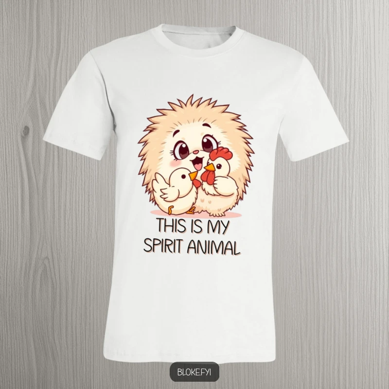 Funny T-Shirt: A cute, fluffy creature with big eyes is intensely playing with a rubber chicken, embodying playful chaos.