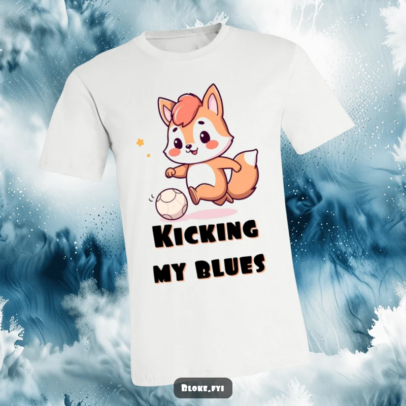 Funny t-shirt featuring a playful animal character with a wide smile, engaging with a small, deflated ball.