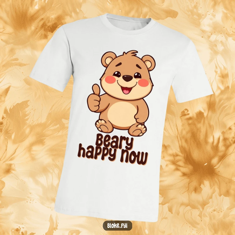 Funny T-Shirt showcasing a stout, cheerful bear with a wide, goofy grin giving an enthusiastic thumbs up gesture.