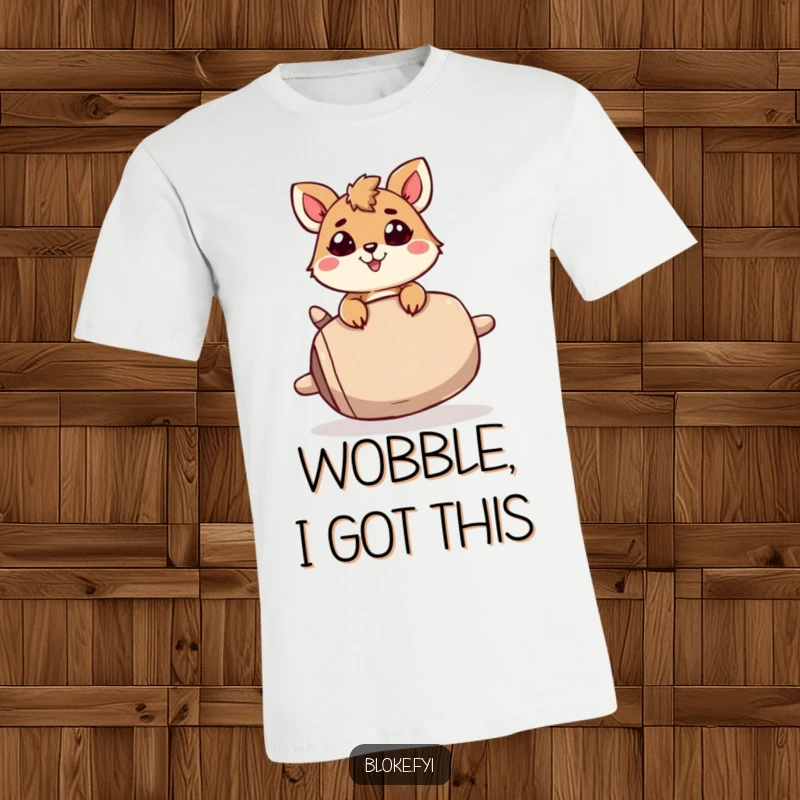 Funny T-Shirt: A focused animal character bravely balances a large, unstable object, depicting determination and comic struggle.