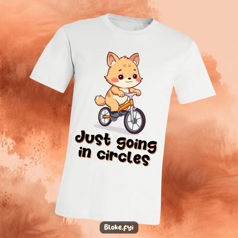 Funny t-shirt with a determined bloke animal character failing hilariously at riding a small, wobbly unicycle, a unique gift.