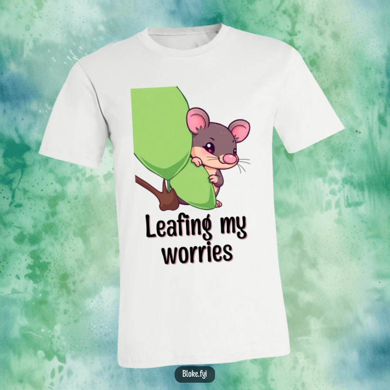 Funny platypus t-shirt featuring a curious character peeking from behind a eucalyptus leaf, a humorous animal design.