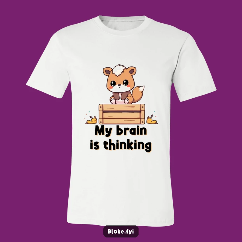 Funny Thoughtful Animal T-Shirt - Stylized Creature Pondering on Crate, Great Humorous Gift