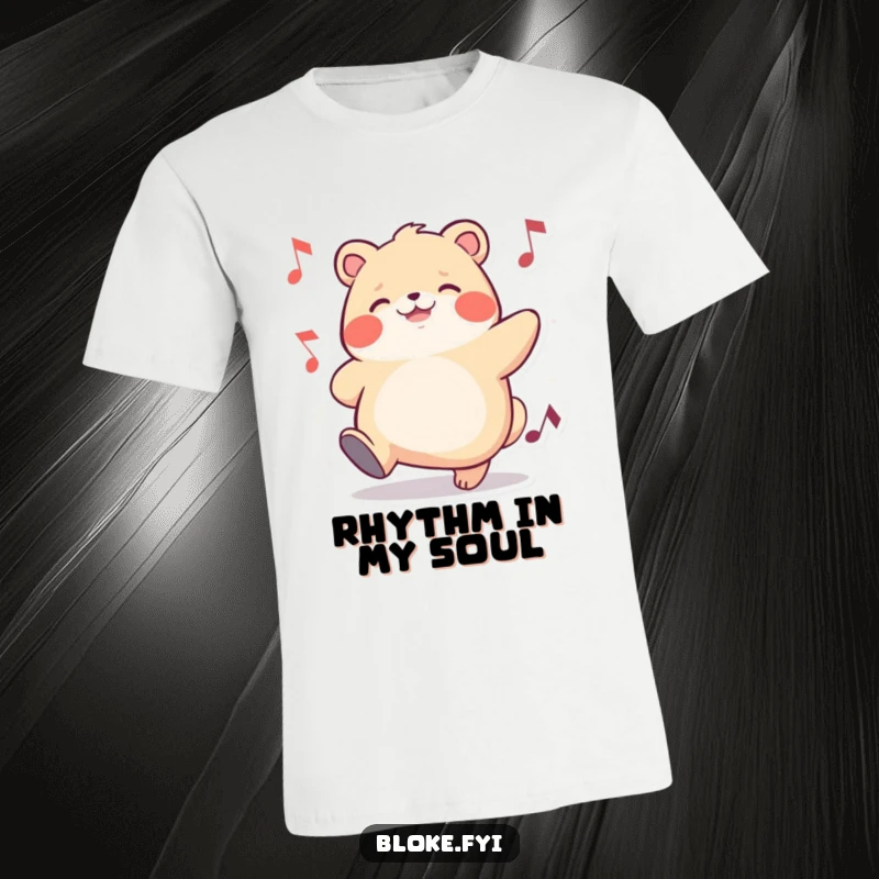 Funny t-shirt with a chubby animal character enthusiastically tapping its foot to music, embodying carefree joy and musical passion.
