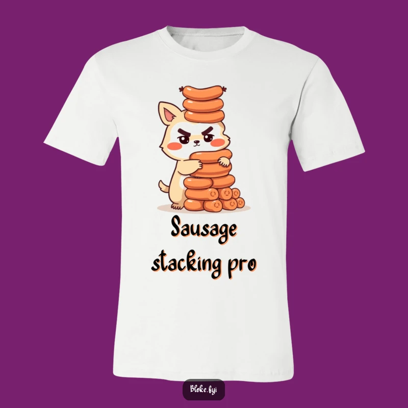 Funny Sausage Tower Bloke Animal T-Shirt - Hilarious Carnivore Tee